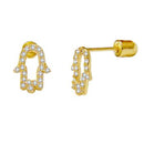 14K Gold Hamsa Stud Earrings W. Screw Back - Shryne Diamanti & Co.