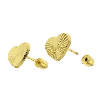 14K Yellow Gold Screw Back D/C Heart Stud Earrings - Shryne Diamanti & Co.