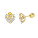 14K Gold Lab Diamonds Heart Stud Earrings W. Screw Back - Shryne Diamanti & Co.