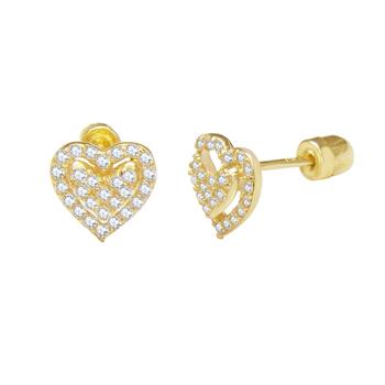 14K Gold Lab Diamonds Heart Stud Earrings W. Screw Back - Shryne Diamanti & Co.