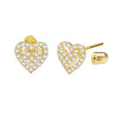 14K Gold Lab Diamonds Heart Stud Earrings W. Screw Back - Shryne Diamanti & Co.