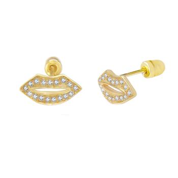 14K Gold Lab Diamonds Lip Stud Earrings W. Screw Back - Shryne Diamanti & Co.