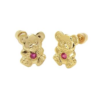 14K Yellow Gold Teddy Bear W. Screw-Back Stud Earrings - Shryne Diamanti & Co.