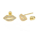 14K Gold Lab Diamonds Lip Stud Earrings W. Screw Back - Shryne Diamanti & Co.