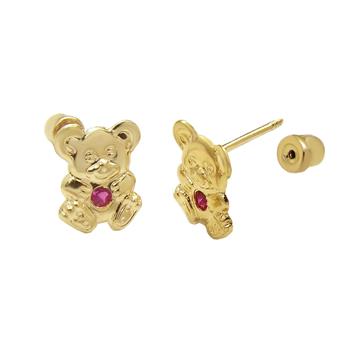 14K Yellow Gold Teddy Bear W. Screw-Back Stud Earrings - Shryne Diamanti & Co.