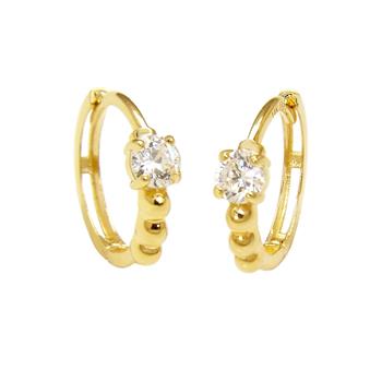 14K Yellow Gold with 3.5mm Round Cubic Zirconia Huggie Hoop Earrings - Shryne Diamanti & Co.