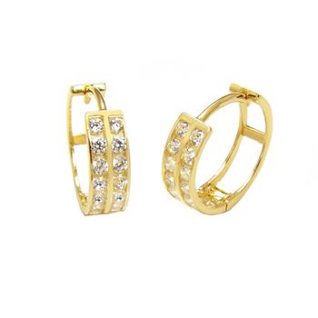 2 Lines Cubic Zirconia 14K Yellow Gold Huggie Hoop Earrings - Shryne Diamanti & Co.