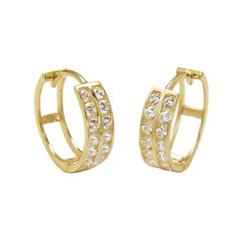 2 Lines Cubic Zirconia 14K Yellow Gold Huggie Hoop Earrings - Shryne Diamanti & Co.