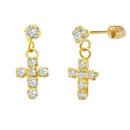 4mm Round Lab Diamonds W. Dangle Cross 14K Gold Earrings W. Screw Back - Shryne Diamanti & Co.