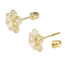 14K Gold Flower Cubic Zirconia Stud Earrings With Screw Back - Shryne Diamanti & Co.