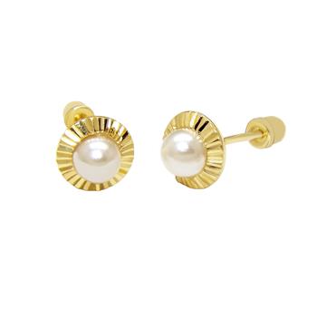 4mm Shell-Pearl Stud Earrings in 14K Yellow Gold W. Screw Back - Shryne Diamanti & Co.