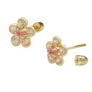 14K Gold Flower Pink Lab Diamonds Stud Earrings W. Screw Back - Shryne Diamanti & Co.