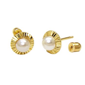 4mm Shell-Pearl Stud Earrings in 14K Yellow Gold W. Screw Back - Shryne Diamanti & Co.