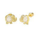 Elephant W. Round Lab Diamonds 14K Yellow Gold W. Screw Back Stud Earrings - Shryne Diamanti & Co.