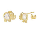 Elephant W. Round Lab Diamonds 14K Yellow Gold W. Screw Back Stud Earrings - Shryne Diamanti & Co.