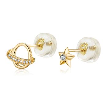 Micro Pave Lab Diamonds Globe - Star 14K Gold Stud Earrings W. Silicone Backing - Shryne Diamanti & Co.