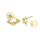 Micro Pave Lab Diamonds Globe - Star 14K Gold Stud Earrings W. Silicone Backing - Shryne Diamanti & Co.