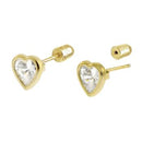 14K Gold Heart Lab Diamonds Bezel-Set Stud Earrings W. Screw-Back - Shryne Diamanti & Co.