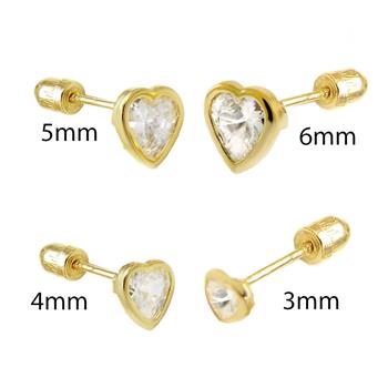 14K Gold Heart Lab Diamonds Bezel-Set Stud Earrings W. Screw-Back - Shryne Diamanti & Co.