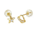 Micro Pave Lab Diamonds Globe - Star 14K Gold Stud Earrings W. Silicone Backing - Shryne Diamanti & Co.