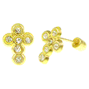 14K Gold Lab Diamonds Cross W. Screw-Back Stud Earrings