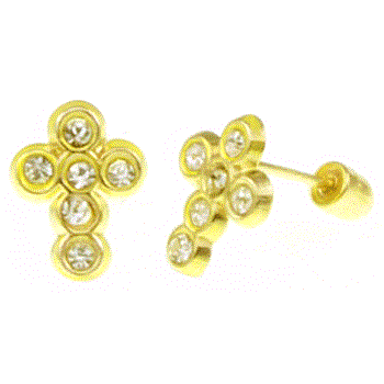 14K Gold Lab Diamonds Cross W. Screw-Back Stud Earrings
