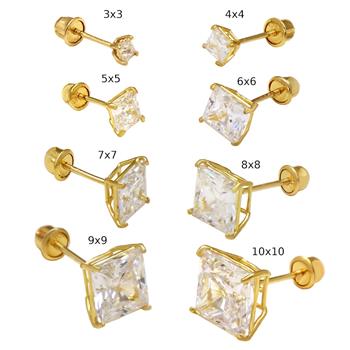14K Gold 4 Prong Basket Square Lab Diamonds W. Screw-Back Stud Earrings - Shryne Diamanti & Co.