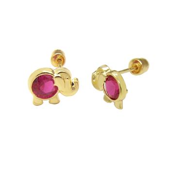 14K Yellow Gold Elephant & Red Lab Diamonds W. Screw-Back Stud Earrings - Shryne Diamanti & Co.