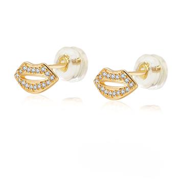 Micro pave Lab Diamonds Lip Stud Earrings in 14K Gold W. Silicone Backing - Shryne Diamanti & Co.