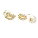 Micro pave Lab Diamonds Lip Stud Earrings in 14K Gold W. Silicone Backing - Shryne Diamanti & Co.