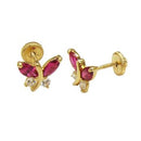 Red & White Lab Diamonds Dragonfly 14K Yellow Gold Stud Earrings W. Screw Back - Shryne Diamanti & Co.