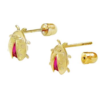 14K Gold Lady Bug Stud Earrings W. Screw Back - Shryne Diamanti & Co.