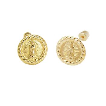 14K Gold Lady of Guadalupe Stud Earrings W. Screw Back - Shryne Diamanti & Co.