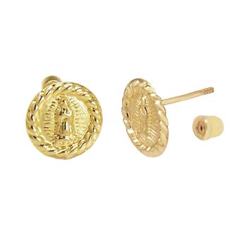 14K Gold Lady of Guadalupe Stud Earrings W. Screw Back - Shryne Diamanti & Co.