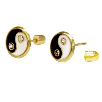 Yin Yang Enamel in 14K Gold W. Screw-Back Stud Earrings - Shryne Diamanti & Co.