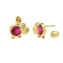 14K Yellow Gold Elephant & Red Lab Diamonds W. Screw-Back Stud Earrings - Shryne Diamanti & Co.