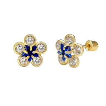 14E00061. - 14 Karat Yellow Gold Cross Screw Back Stud Earrings - Shryne Diamanti & Co.