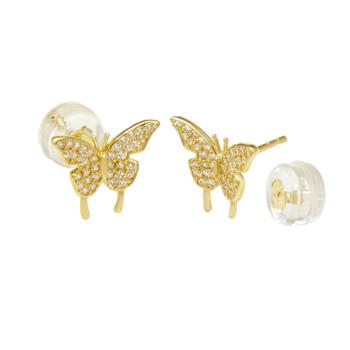 14K Gold Micro Pave Lab Diamonds Butterfly Stud Earrings W. Silicone Backing - Shryne Diamanti & Co.