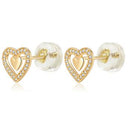 14K Gold Micro Pave Lab Diamonds Double Heart Stud Earrings W. Silicone Backing - Shryne Diamanti & Co.