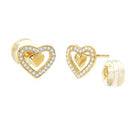 14K Gold Micro Pave Lab Diamonds Double Heart Stud Earrings W. Silicone Backing - Shryne Diamanti & Co.