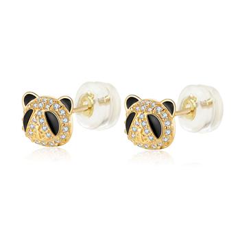 14K Gold Panda Lab Diamonds - Enamel Stud Earrings With Silicone Back - Shryne Diamanti & Co.