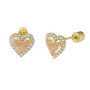 14K Gold Pave Lab Diamonds Pink Heart Stud earrings W. Screw Back - Shryne Diamanti & Co.