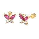 14K Gold Red & White Lab Diamonds Butterfly Stud Earrings W. Screw Back - Shryne Diamanti & Co.