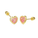 14K Gold 5mm Pink Lab Diamonds Heart D/C Bezel-Set W. Screw Back Stud Earrings - Shryne Diamanti & Co.