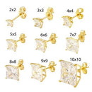 14K Yellow Gold Lab Diamonds Princess-Cut 4 Prong Basket W. Push Back Stud Earrings - Shryne Diamanti & Co.