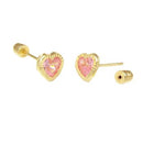 14K Gold 5mm Pink Lab Diamonds Heart D/C Bezel-Set W. Screw Back Stud Earrings - Shryne Diamanti & Co.