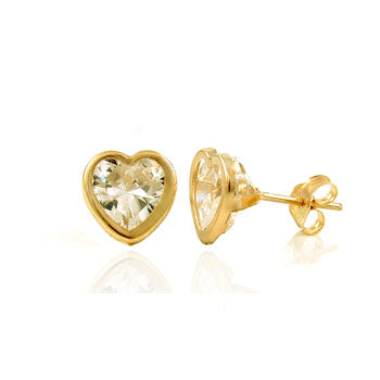 14K Yellow Gold Heart Bezel Setting Lab Diamonds Stud Earrings W. Push Back - Shryne Diamanti & Co.