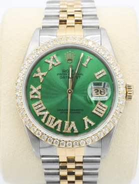 Rolex Green Datejust 36MM w/ Diamond Bezel - Shryne Diamanti & Co.