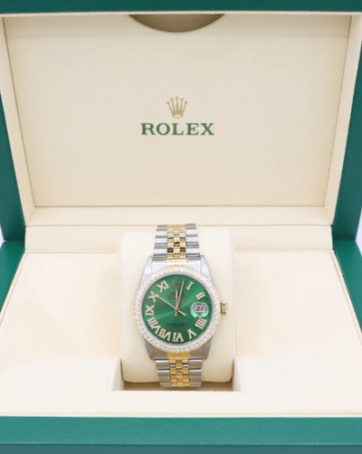 Rolex Green Datejust 36MM w/ Diamond Bezel - Shryne Diamanti & Co.