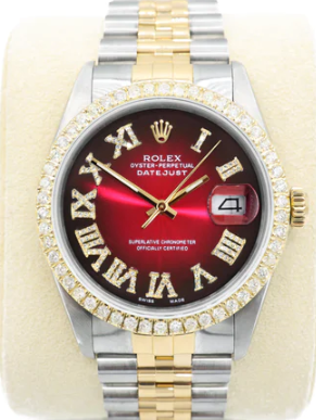 Rolex Red Datejust 36MM w/ Diamond Bezel - Shryne Diamanti & Co.